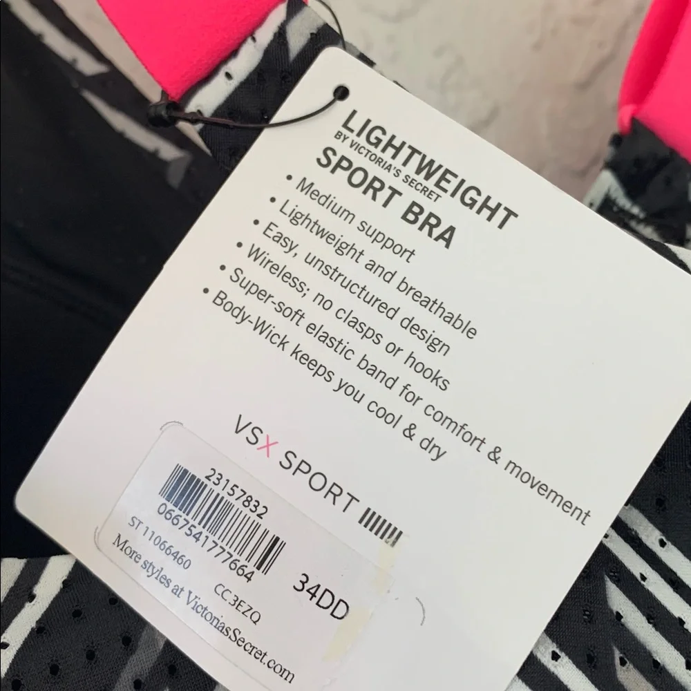 VSX sport Chevron Black and Neon Pink lightweight Sports Bra izec34DD
